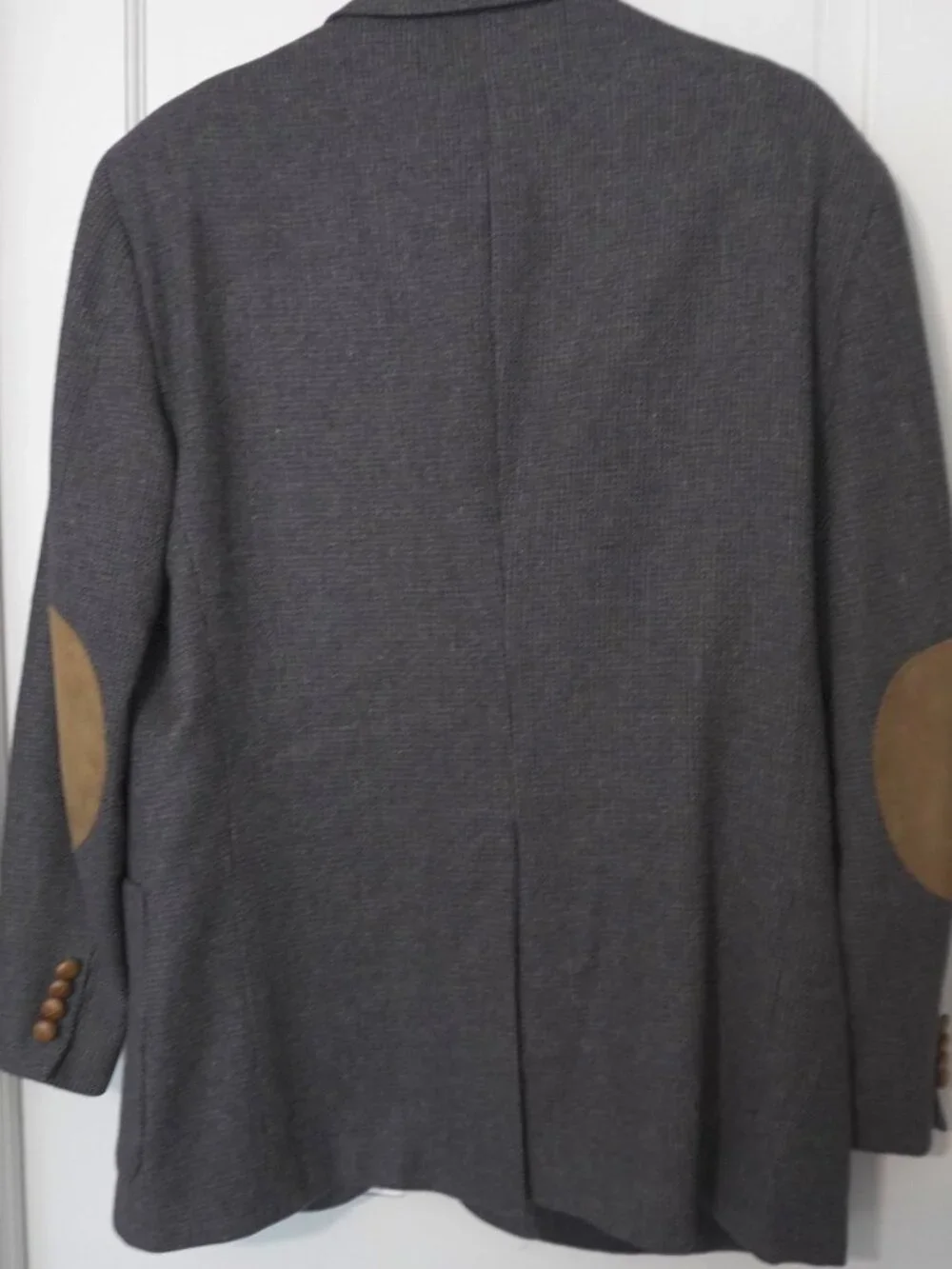 Vintage Hunt Club Lambswool Blend Gray Blazer with Brown Suede Elbow Patches